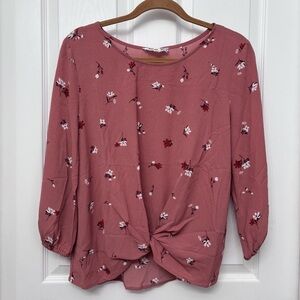 Dusty Rose Floral Twist-Front Blouse | Pink Republic M